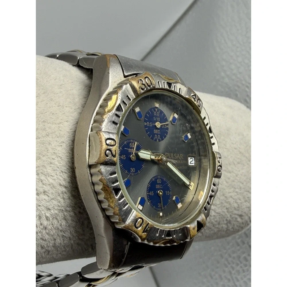 Worn Pulsar V657X010 New Battery Chronograph Mens Watch 38MM‎ 8